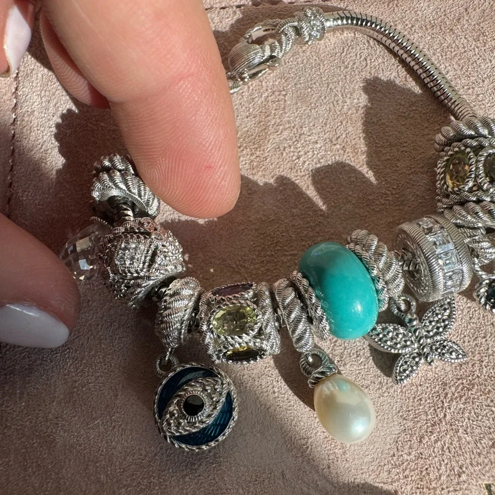 Judith Ripka Sterling Silver Charm bracelet with 13 charms and spacers - Picture 11 of 15